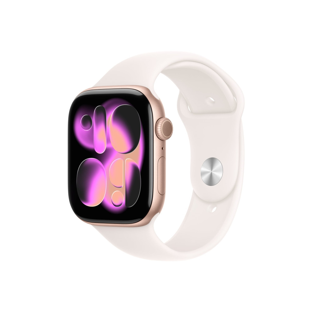 Produktbild för Apple Watch Series 11 (GPS) - guldrosa aluminium - smart klocka med sportband - lätt rouge - 64 GB