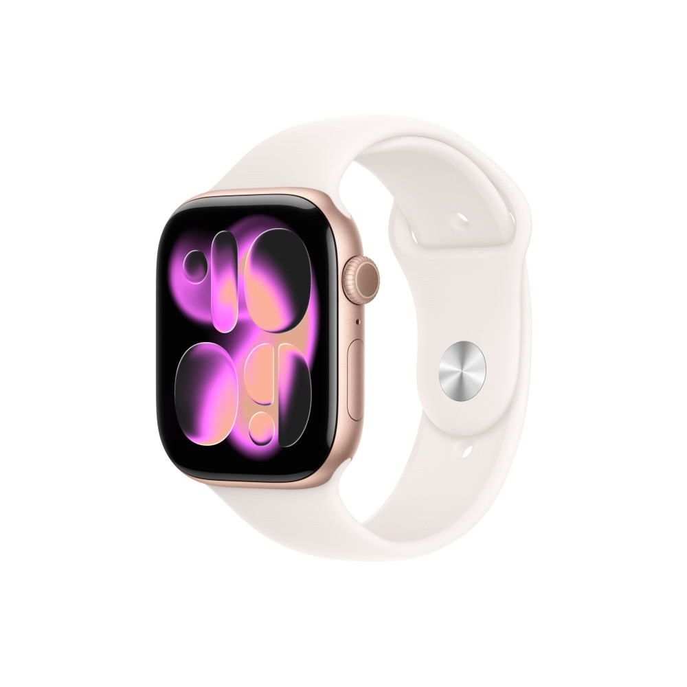 Produktbild för Apple Watch Series 11 (GPS) - guldrosa aluminium - smart klocka med sportband - lätt rouge - 64 GB