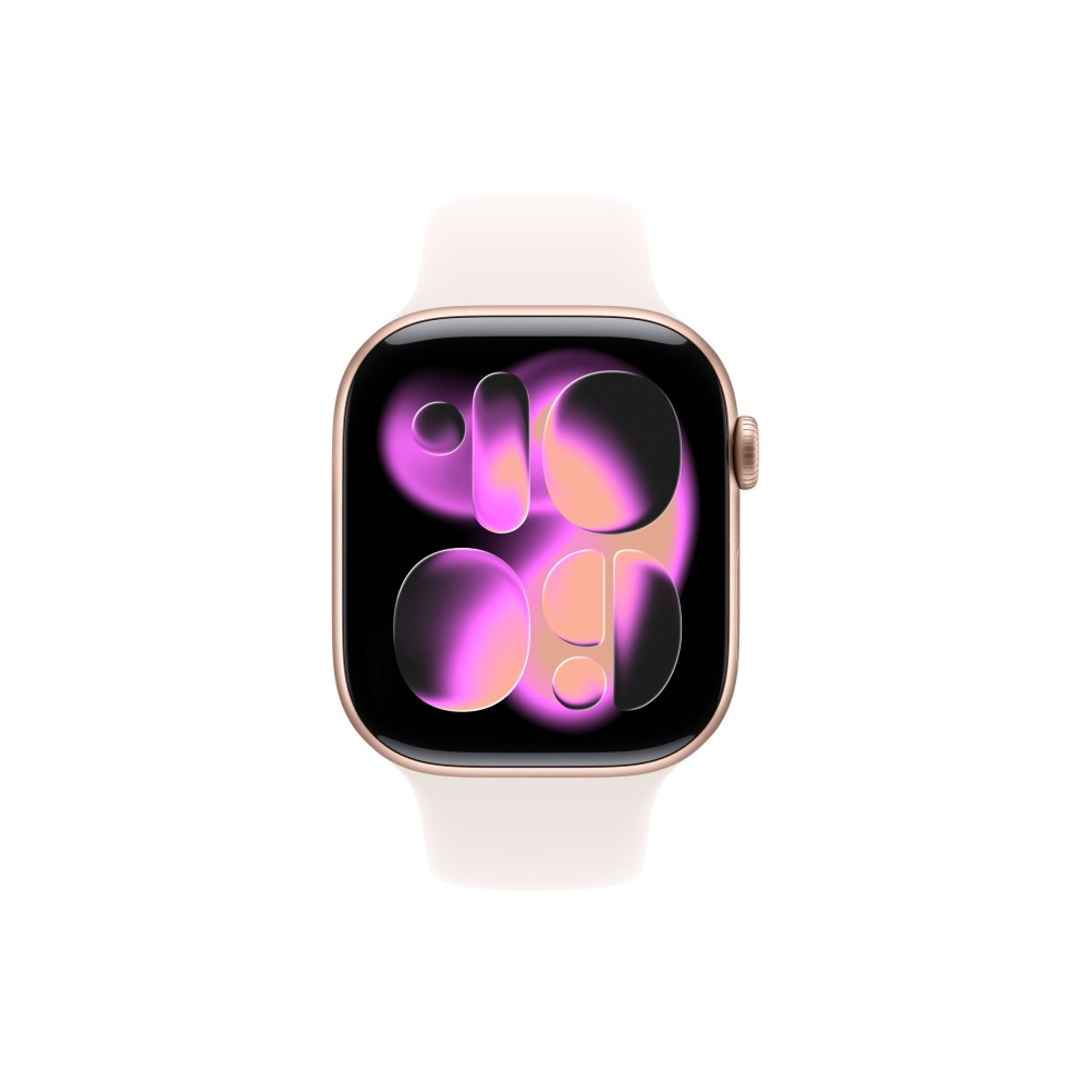 Produktbild för Apple Watch Series 11 (GPS) - guldrosa aluminium - smart klocka med sportband - lätt rouge - 64 GB
