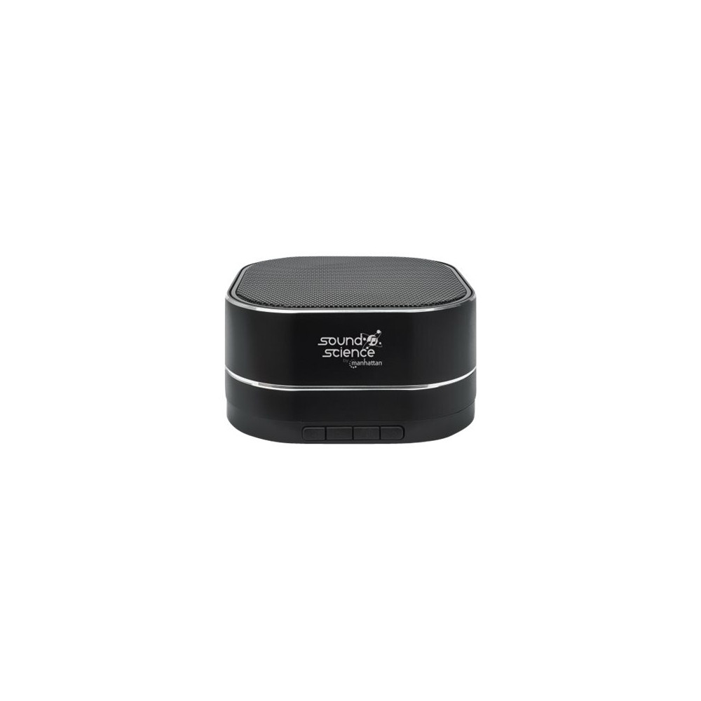 Produktbild för Manhattan Sound Science Metallic Bluetooth Speaker (Clearance Pricing), Microphone, FM Radio, Decent Sound Output (3W), 6 hour Playback time, Integrated Controls, Range 10m, microSD card reader, Aux 3.5mm, USB-A charging cable incl, Black, Bluetooth 5.0, 