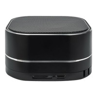Produktbild för Manhattan Sound Science Metallic Bluetooth Speaker (Clearance Pricing), Microphone, FM Radio, Decent Sound Output (3W), 6 hour Playback time, Integrated Controls, Range 10m, microSD card reader, Aux 3.5mm, USB-A charging cable incl, Black, Bluetooth 5.0, 