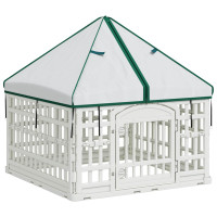 Produktbild för 4 Panel Hund Playpen med Tak 88 x 88 x 112 cm Plast Vit