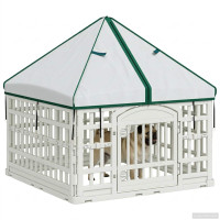 Produktbild för 4 Panel Hund Playpen med Tak 88 x 88 x 112 cm Plast Vit