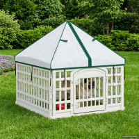 Produktbild för 4 Panel Hund Playpen med Tak 88 x 88 x 112 cm Plast Vit