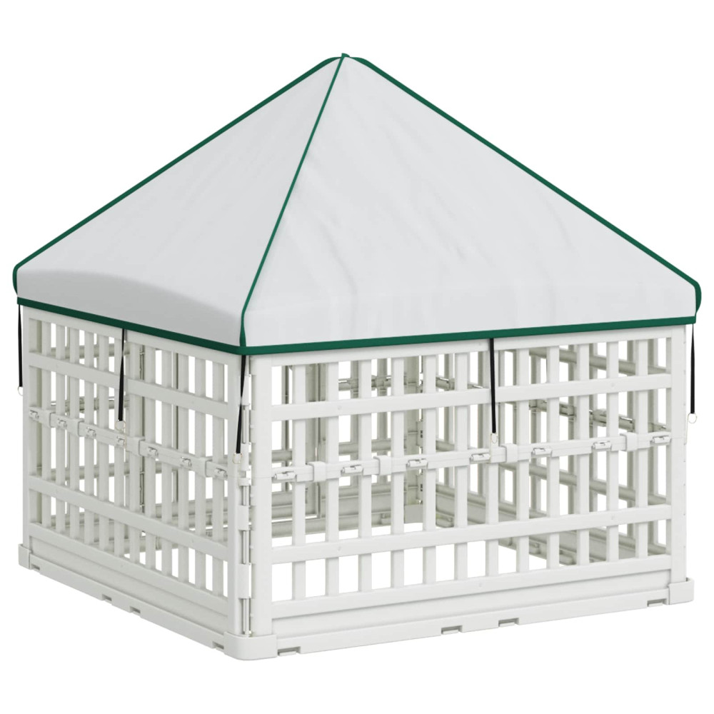Produktbild för 4 Panel Hund Playpen med Tak 88 x 88 x 112 cm Plast Vit