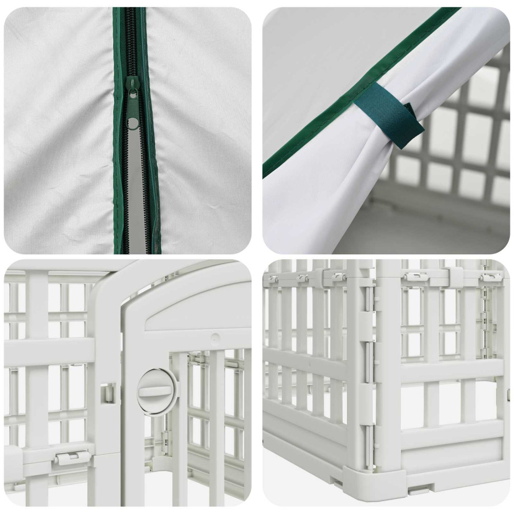 Produktbild för 4 Panel Hund Playpen med Tak 88 x 88 x 112 cm Plast Vit
