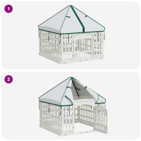Produktbild för 4 Panel Hund Playpen med Tak 88 x 88 x 112 cm Plast Vit