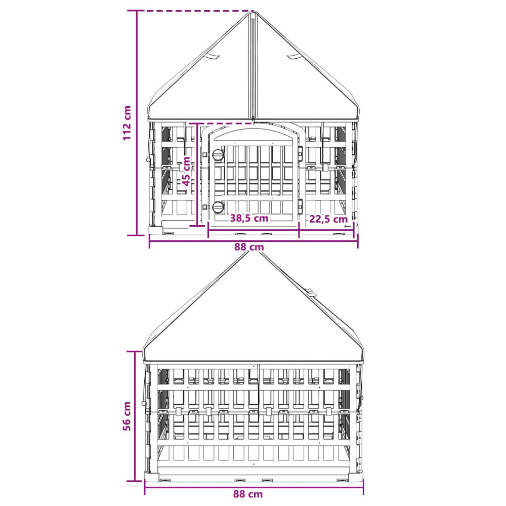 Produktbild för 4 Panel Hund Playpen med Tak 88 x 88 x 112 cm Plast Vit