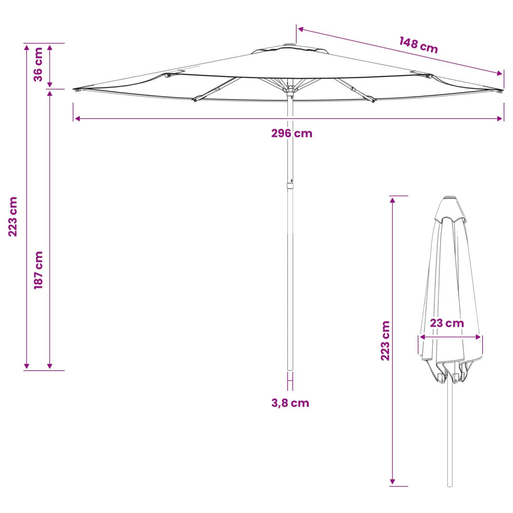 Produktbild för Trädgårdsparasol 300 x 300 cm Polyester Rektangulär Svart