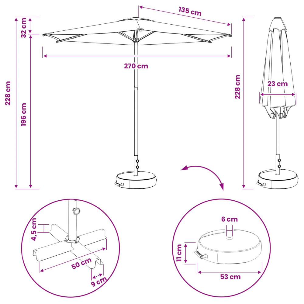 Produktbild för Trädgårdsparasol med Ställ 270 x 270 cm Polyester Rektangulär