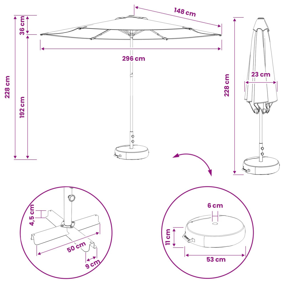 Produktbild för Trädgårdsparasol med Ställ 300 x 300 cm Polyester Rektangulär