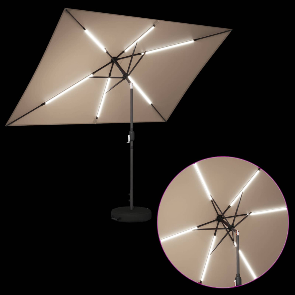 Produktbild för Trädgårdsparasol med LED-lampor och bas 200 x 300 cm Polyester