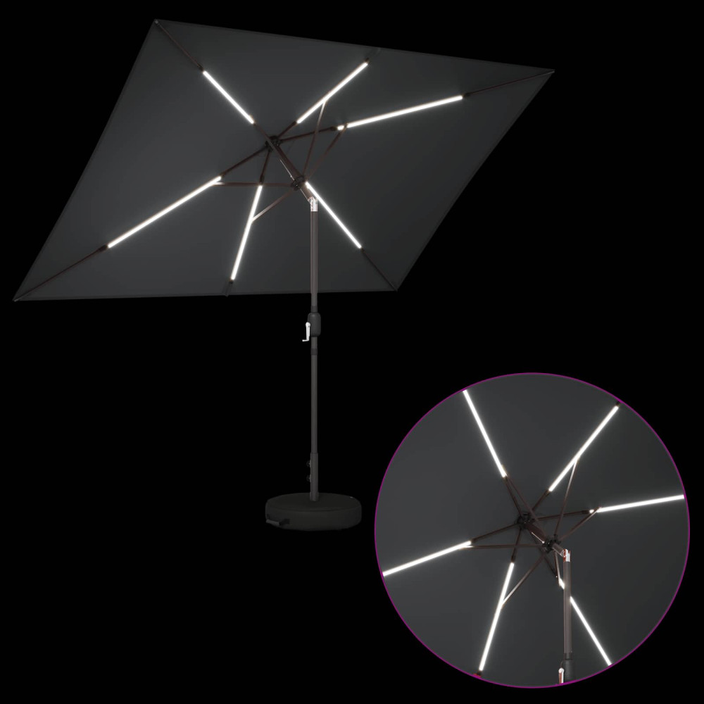 Produktbild för Trädgårdsparasol med LED-lampor och bas 200 x 300 cm Polyester