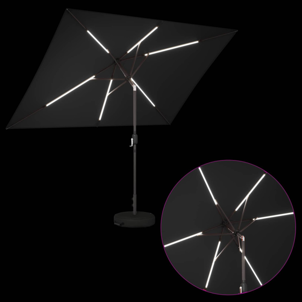 Produktbild för Trädgårdsparasol med LED-lampor och bas 200 x 300 cm Polyester