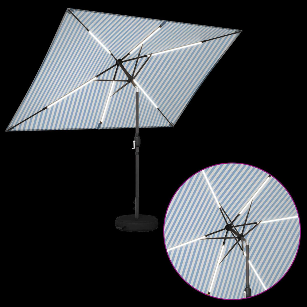 Produktbild för Trädgårdsparasol med LED-lampor och bas 200 x 300 cm Polyester