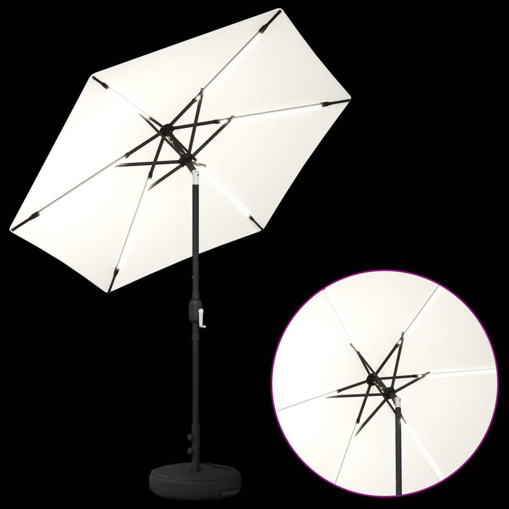 Produktbild för Trädgårdsparasol med LED-lampor och bas 230 x 230 cm Polyester