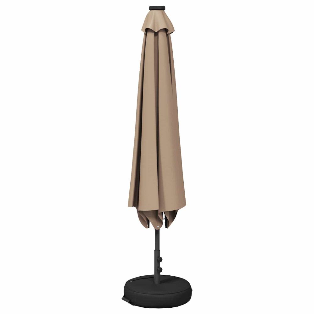 Produktbild för Trädgårdsparasol med LED-lampor och bas 230 x 230 cm Polyester