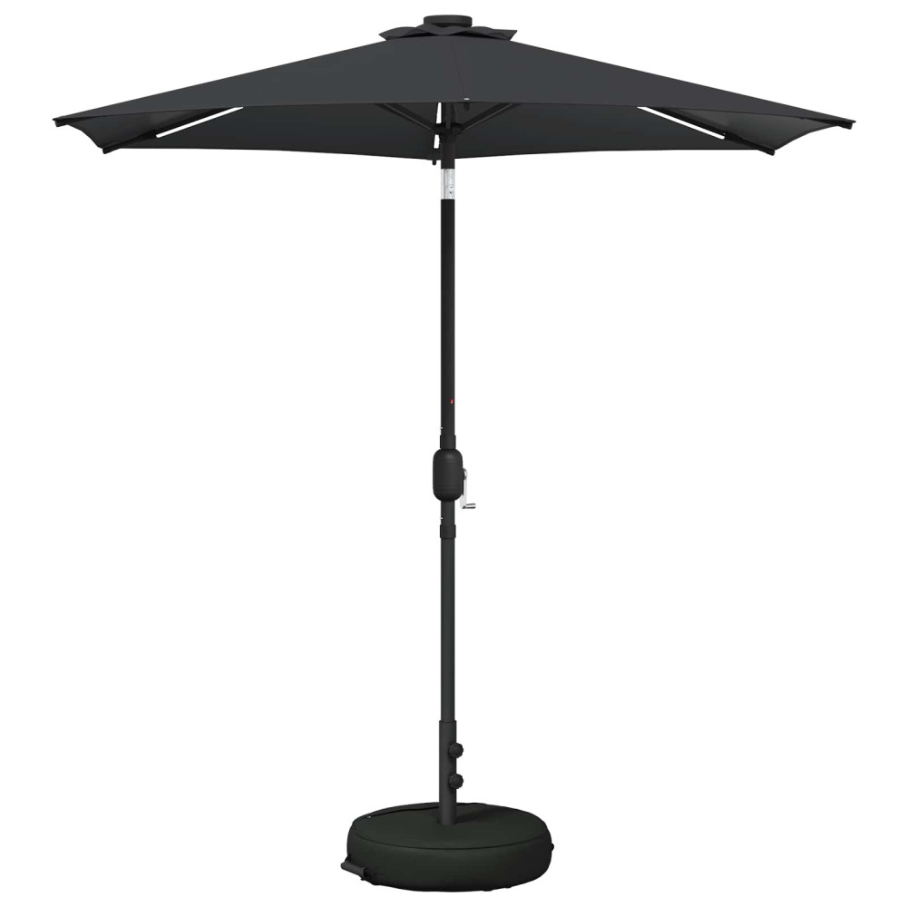 Produktbild för Trädgårdsparasol med LED-lampor och bas 230 x 230 cm Polyester