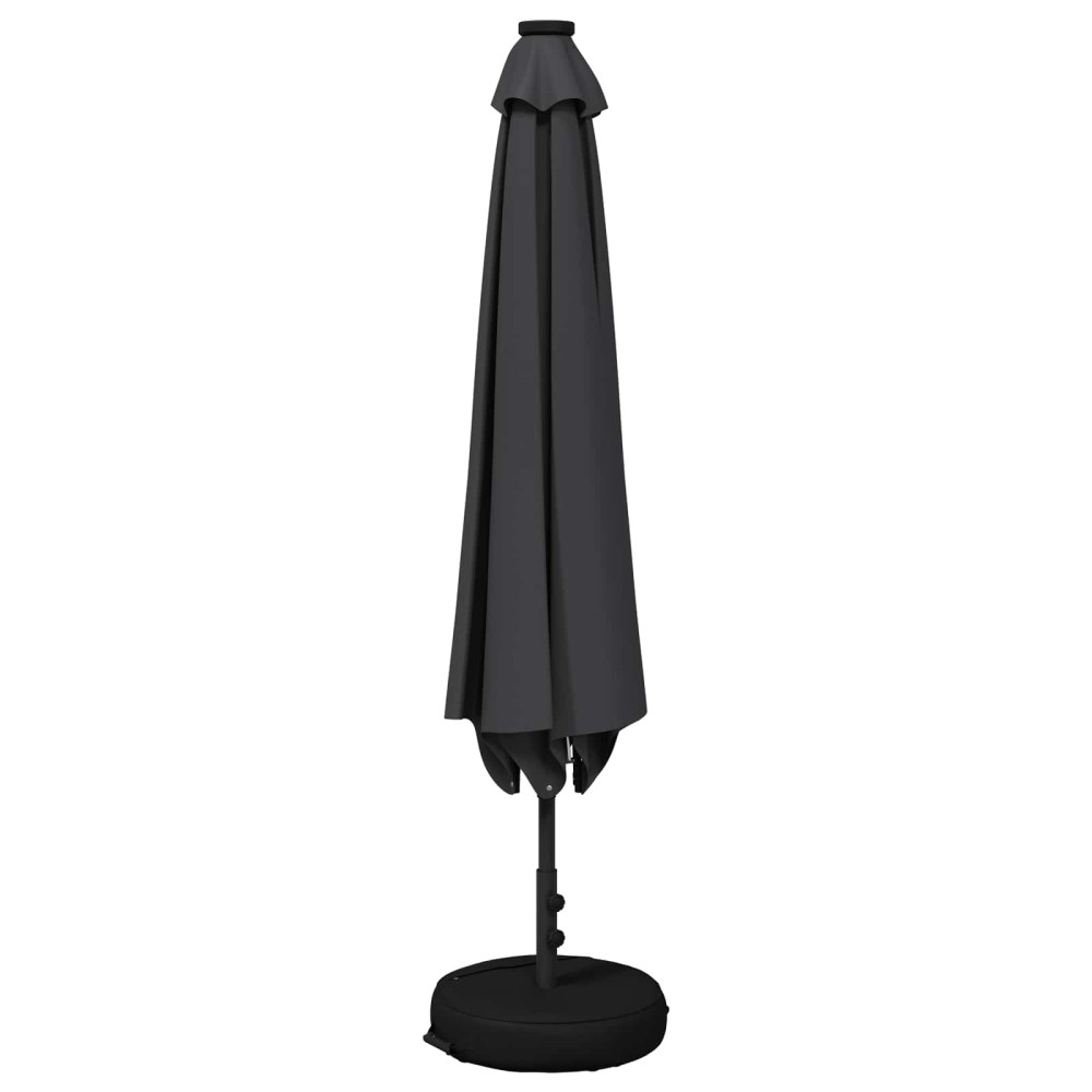 Produktbild för Trädgårdsparasol med LED-lampor och bas 230 x 230 cm Polyester