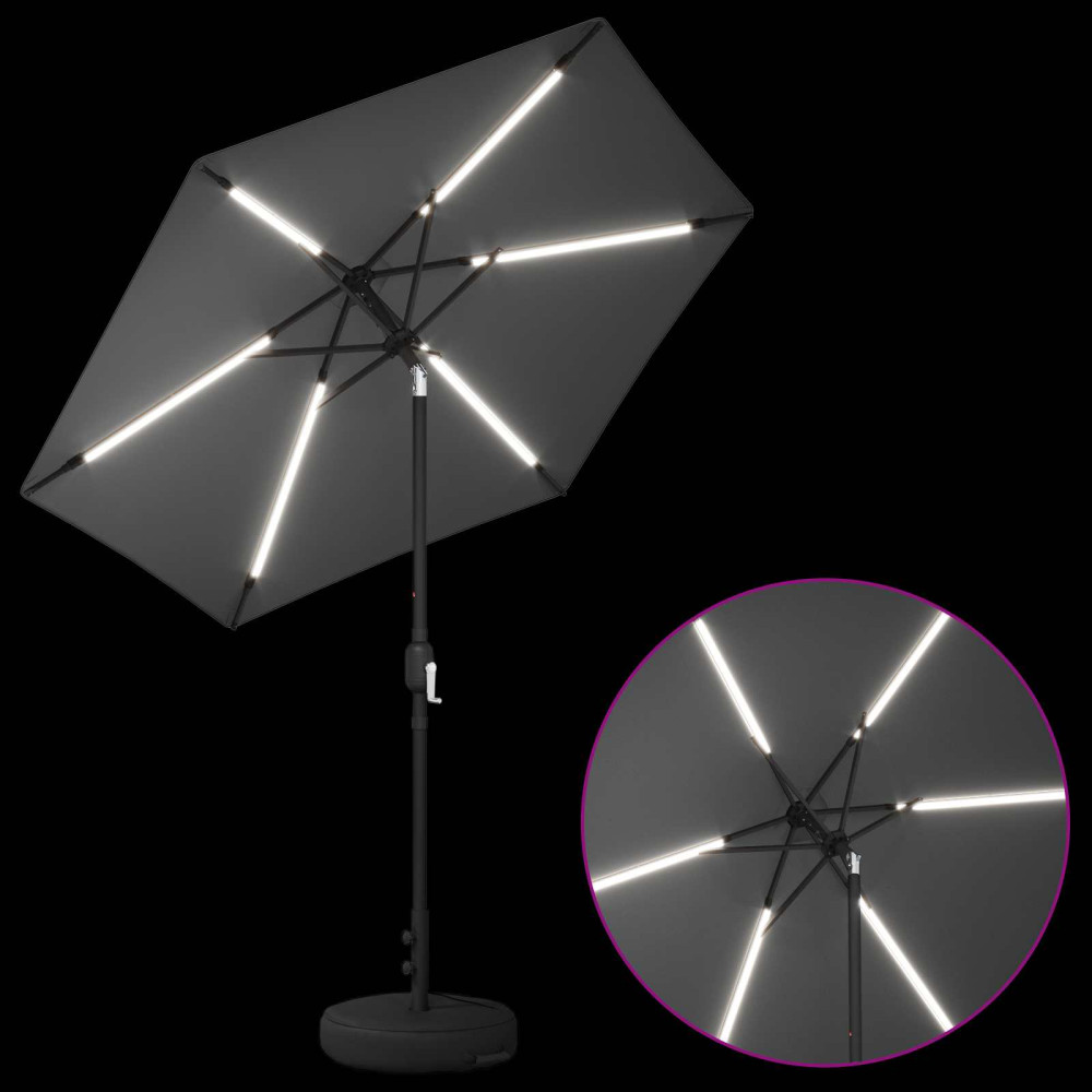 Produktbild för Trädgårdsparasol med LED-lampor och bas 230 x 230 cm Polyester