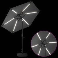 Produktbild för Trädgårdsparasol med LED-lampor och bas 230 x 230 cm Polyester