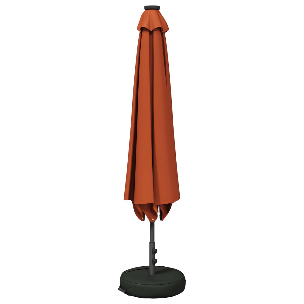 Produktbild för Trädgårdsparasol med LED-lampor och bas 230 x 230 cm Polyester
