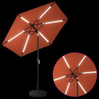Produktbild för Trädgårdsparasol med LED-lampor och bas 230 x 230 cm Polyester