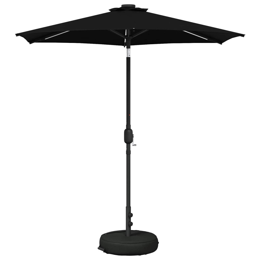 Produktbild för Trädgårdsparasol med LED-lampor och bas 230 x 230 cm Polyester