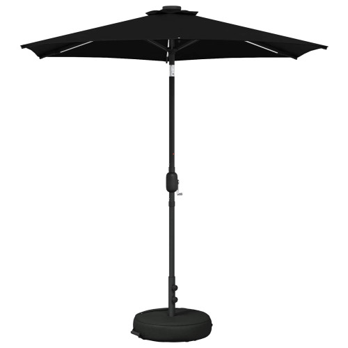 vidaXL Trädgårdsparasol med LED-lampor och bas 230 x 230 cm Polyester
