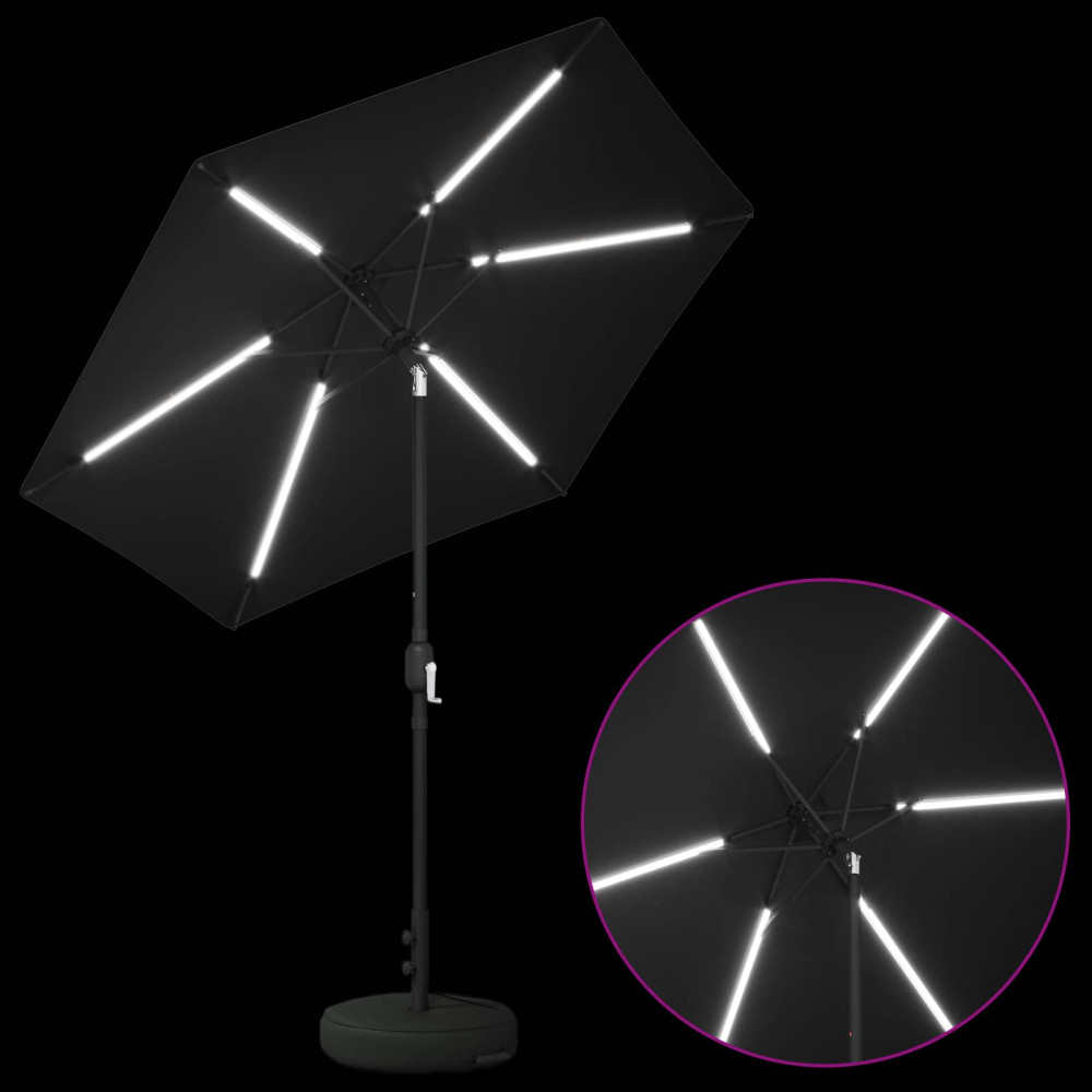 Produktbild för Trädgårdsparasol med LED-lampor och bas 230 x 230 cm Polyester