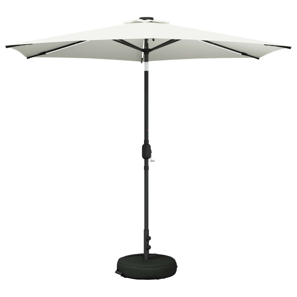 Produktbild för Trädgårdsparasol med LED-lampor och bas 270 x 270 cm Polyester