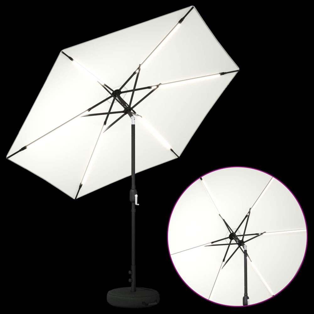 Produktbild för Trädgårdsparasol med LED-lampor och bas 270 x 270 cm Polyester
