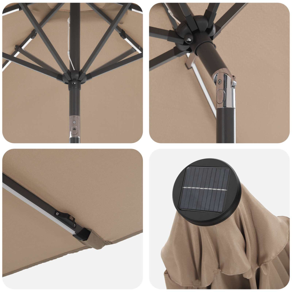 Produktbild för Trädgårdsparasol med LED-lampor och bas 270 x 270 cm Polyester
