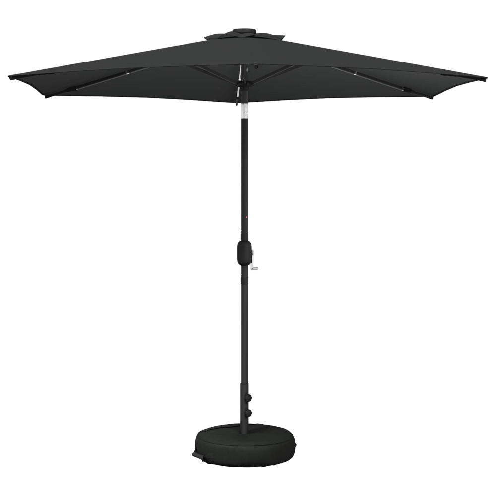 Produktbild för Trädgårdsparasol med LED-lampor och bas 270 x 270 cm Polyester