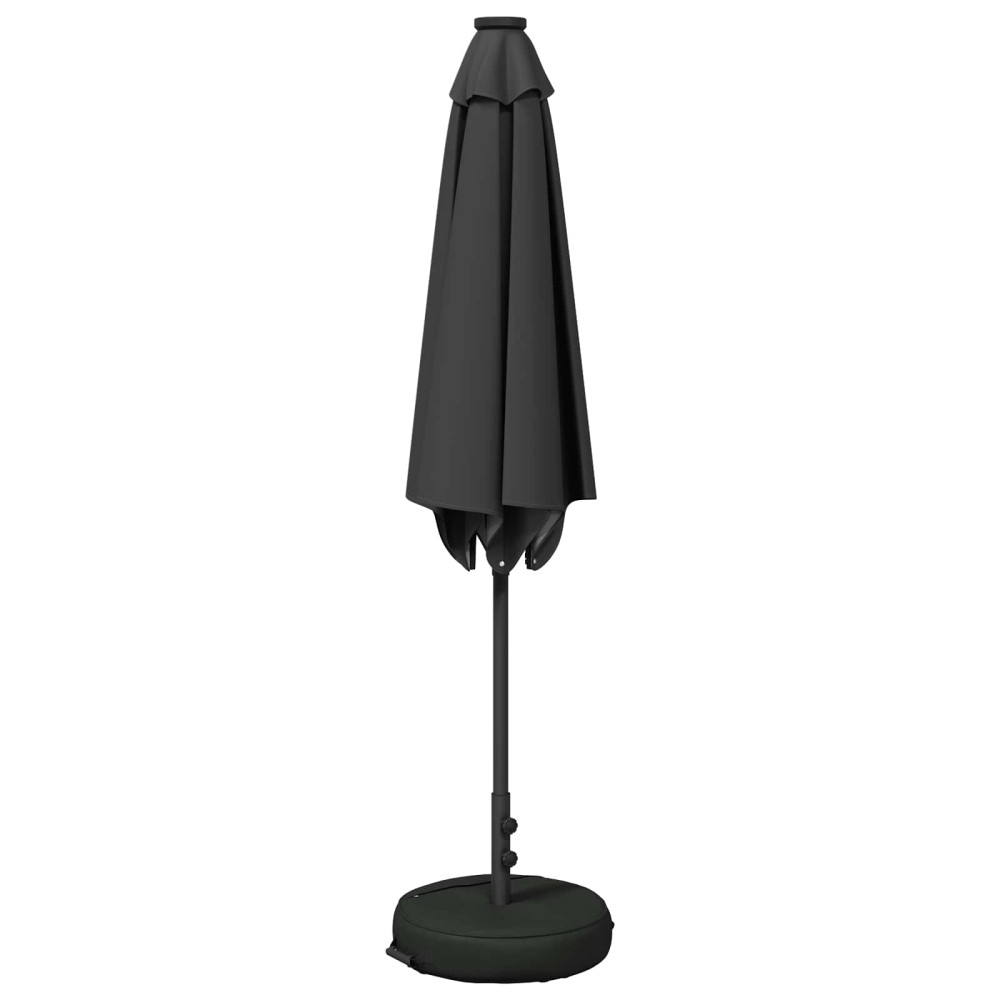 Produktbild för Trädgårdsparasol med LED-lampor och bas 270 x 270 cm Polyester