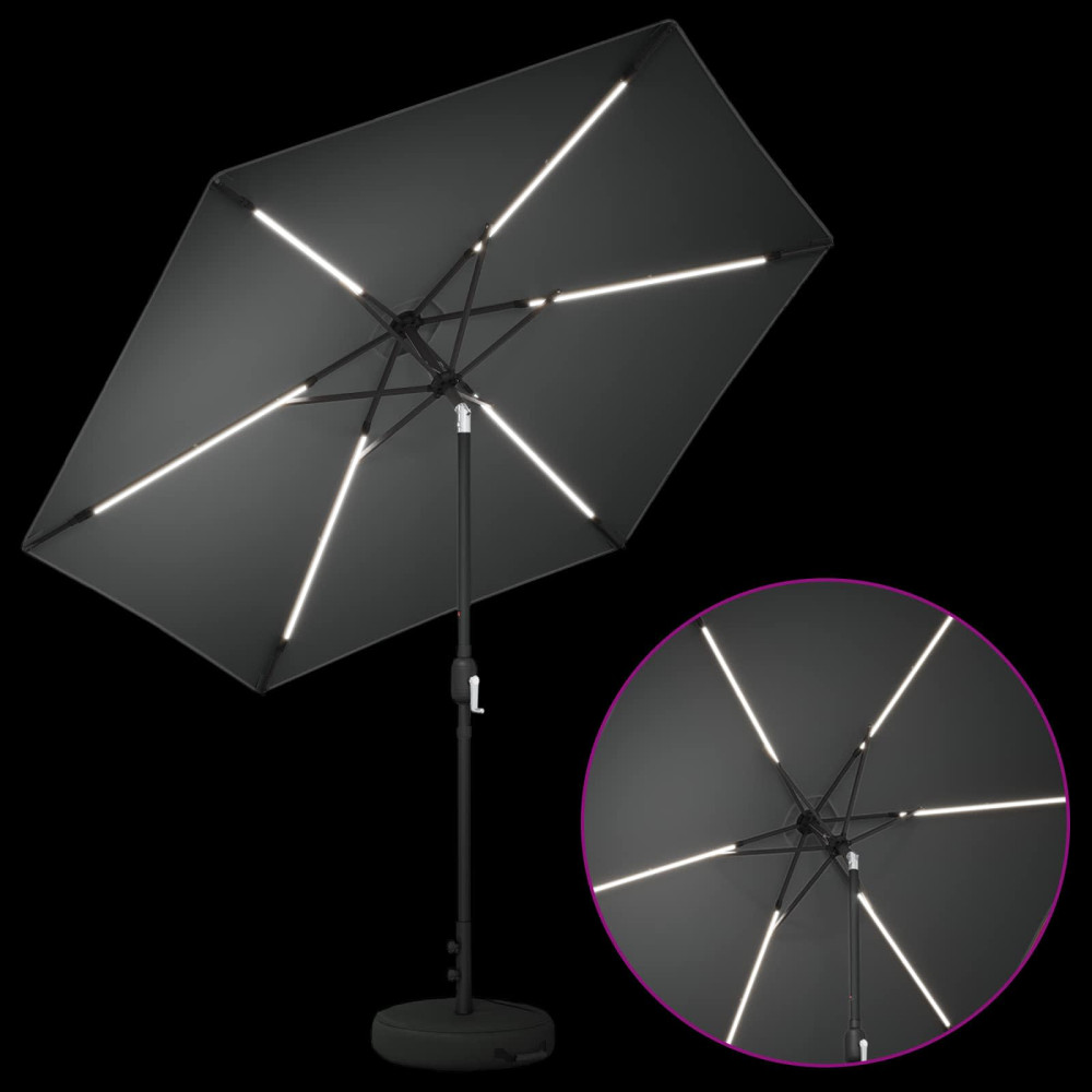 Produktbild för Trädgårdsparasol med LED-lampor och bas 270 x 270 cm Polyester