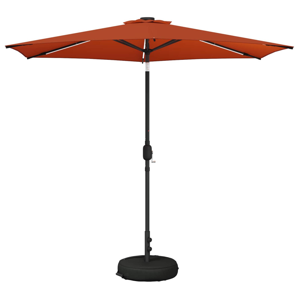 Produktbild för Trädgårdsparasol med LED-lampor och bas 270 x 270 cm Polyester