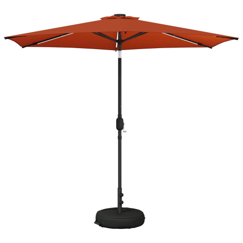 vidaXL Trädgårdsparasol med LED-lampor och bas 270 x 270 cm Polyester