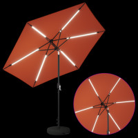 Produktbild för Trädgårdsparasol med LED-lampor och bas 270 x 270 cm Polyester