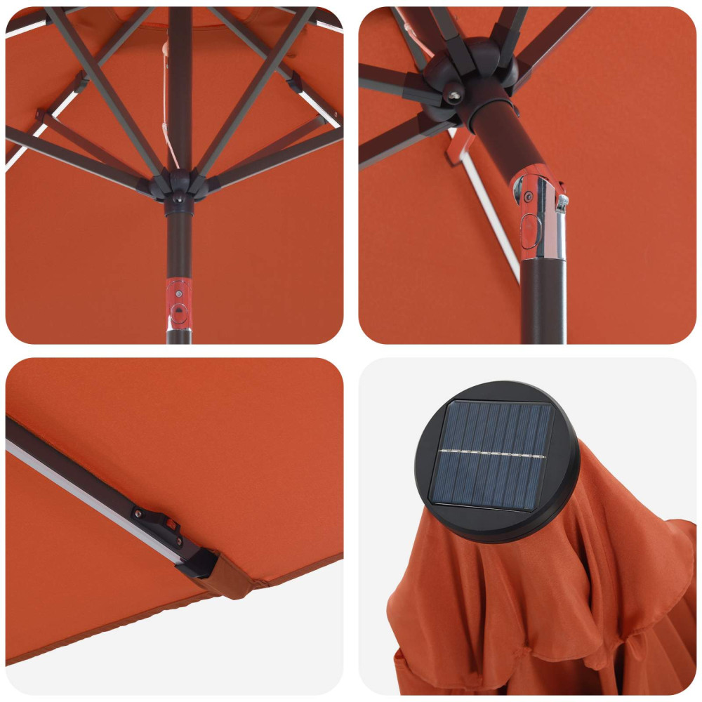 Produktbild för Trädgårdsparasol med LED-lampor och bas 270 x 270 cm Polyester