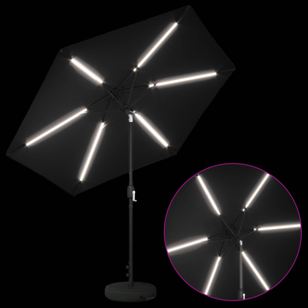 Produktbild för Trädgårdsparasol med LED-lampor och bas 270 x 270 cm Polyester