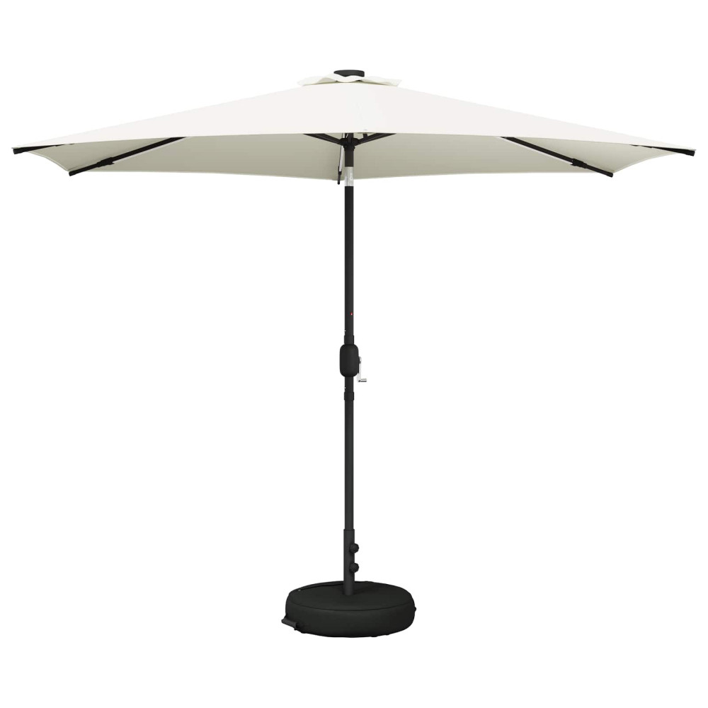 Produktbild för Trädgårdsparasol med LED-lampor och bas 300 x 300 cm Polyester