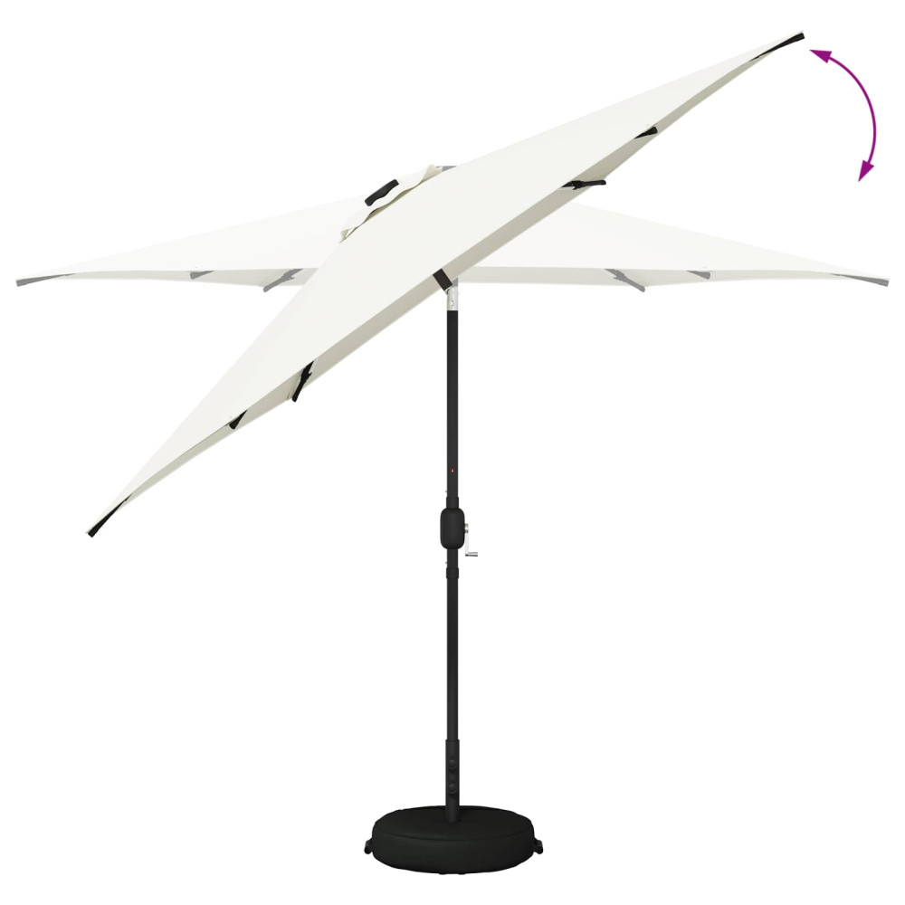 Produktbild för Trädgårdsparasol med LED-lampor och bas 300 x 300 cm Polyester