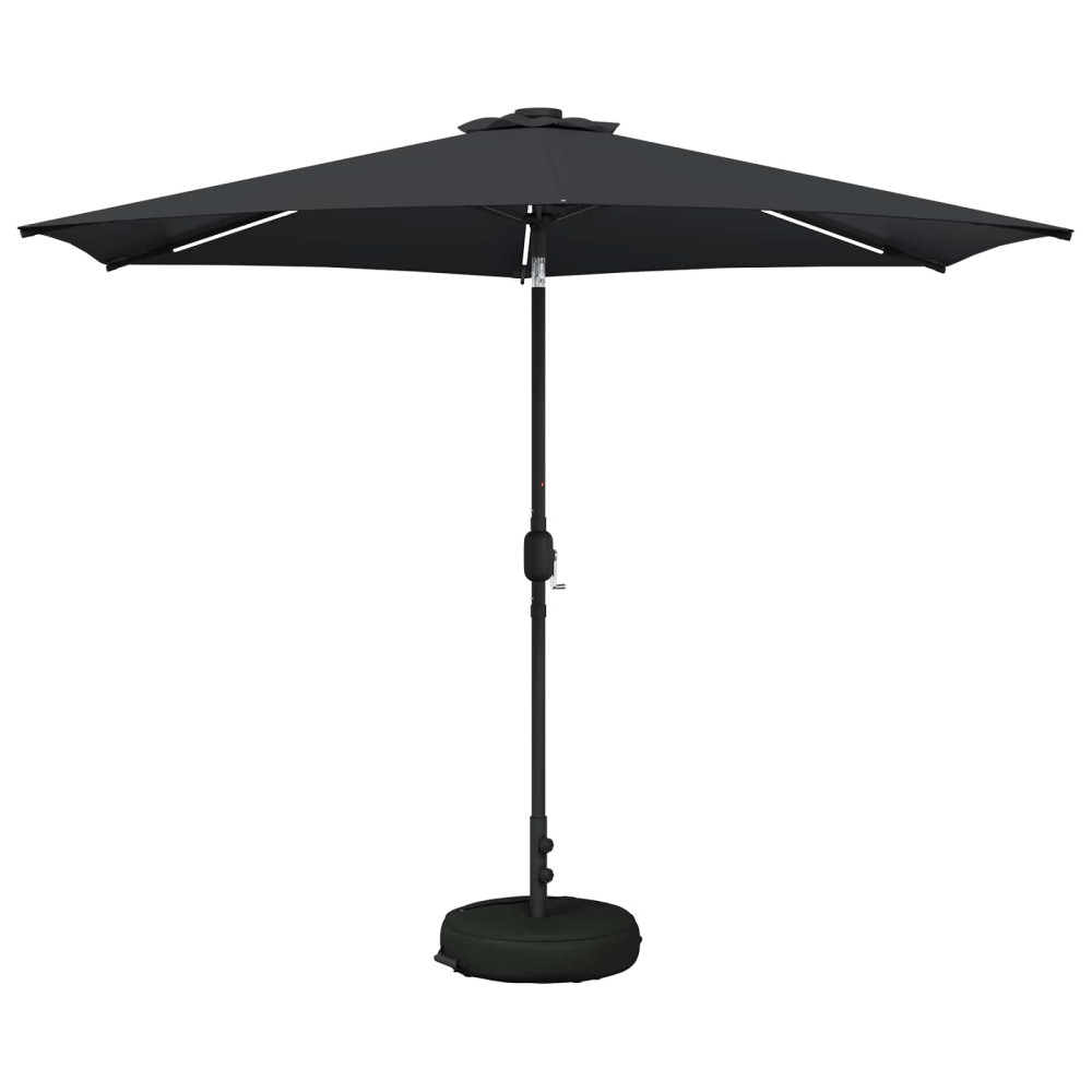 Produktbild för Trädgårdsparasol med LED-lampor och bas 300 x 300 cm Polyester