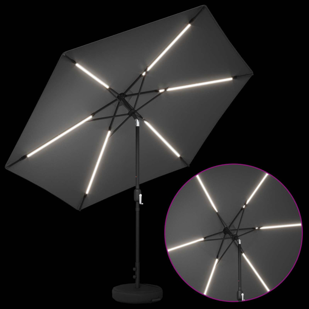 Produktbild för Trädgårdsparasol med LED-lampor och bas 300 x 300 cm Polyester