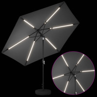 Produktbild för Trädgårdsparasol med LED-lampor och bas 300 x 300 cm Polyester