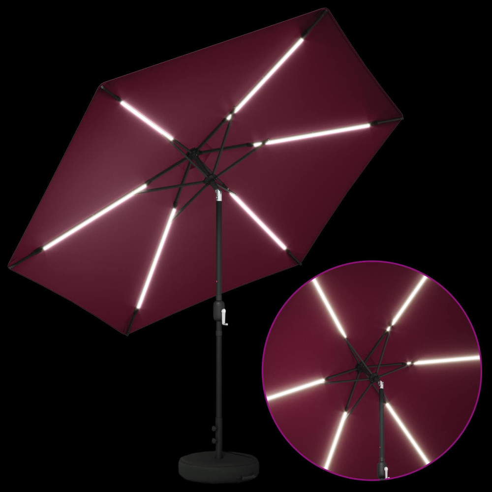 Produktbild för Trädgårdsparasol med LED-lampor och bas 300 x 300 cm Polyester