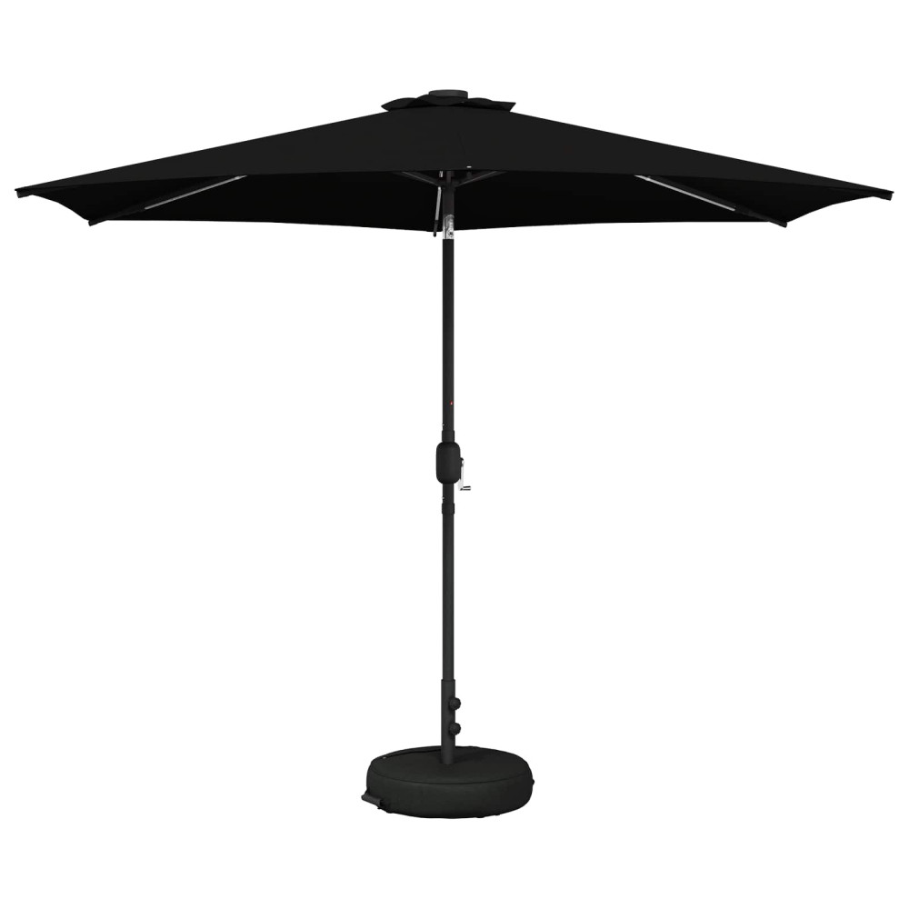 Produktbild för Trädgårdsparasol med LED-lampor och bas 300 x 300 cm Polyester