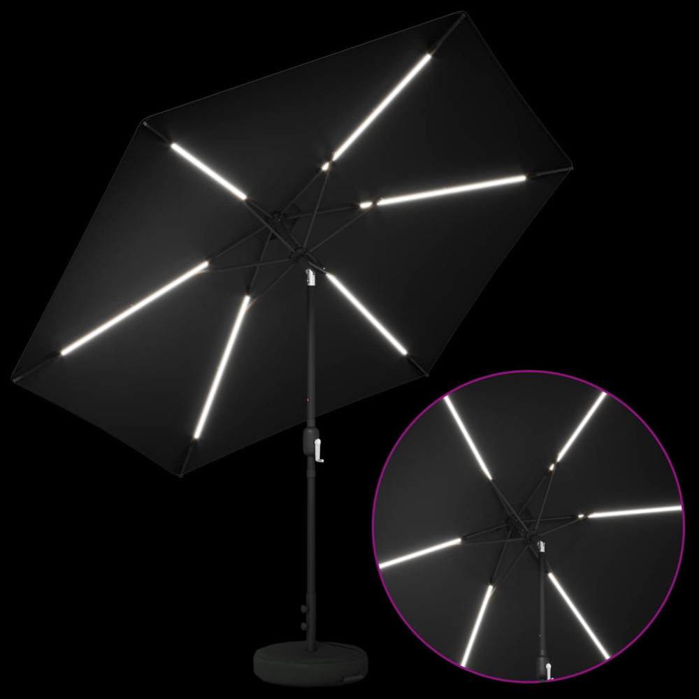 Produktbild för Trädgårdsparasol med LED-lampor och bas 300 x 300 cm Polyester