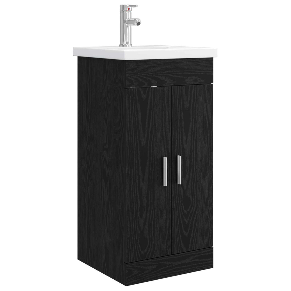 Produktbild för Badrumsspegel med handfat Svart ek 42 x 40 x 84,5 cm
